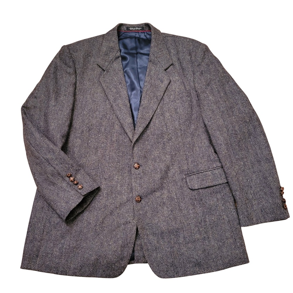 JD Christopher 48L Blazer Gray Herringbone Wool Sport Coat Preppy Heritage Twee